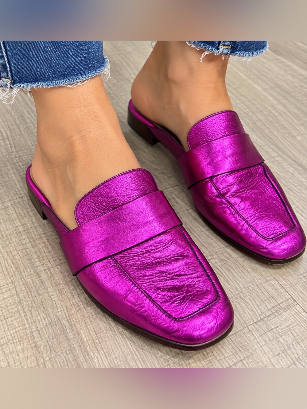 Free People Metallic Fuchsia Slip-On Mules